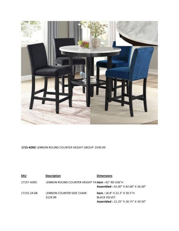 LENNON ROUND COUNTER HEIGHT DINETTE SET