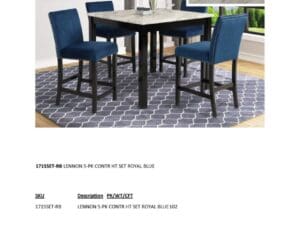 Royal blue 5-piece counter height dining set.