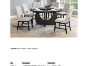 Rupert dining group with table and chairs.