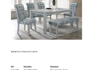 Grey velvet dining set with bench.