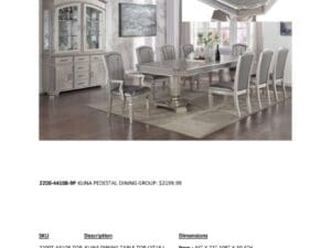 Silver pedestal dining set with hutch.