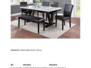 Black faux Carrara marble dining set.