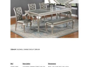 Silver Caldwell dining set with bench.
