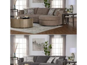 A living room with two different colors of furniture.