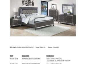 Refino queen bedroom set with mirror accents.