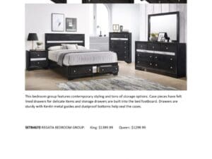 Black Regata queen bedroom set with storage.