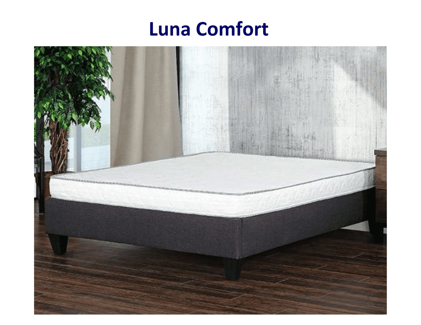Luna Comfort mattress on platform bed.