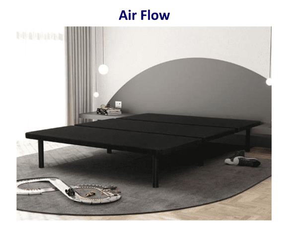 Black platform bed frame with airflow.