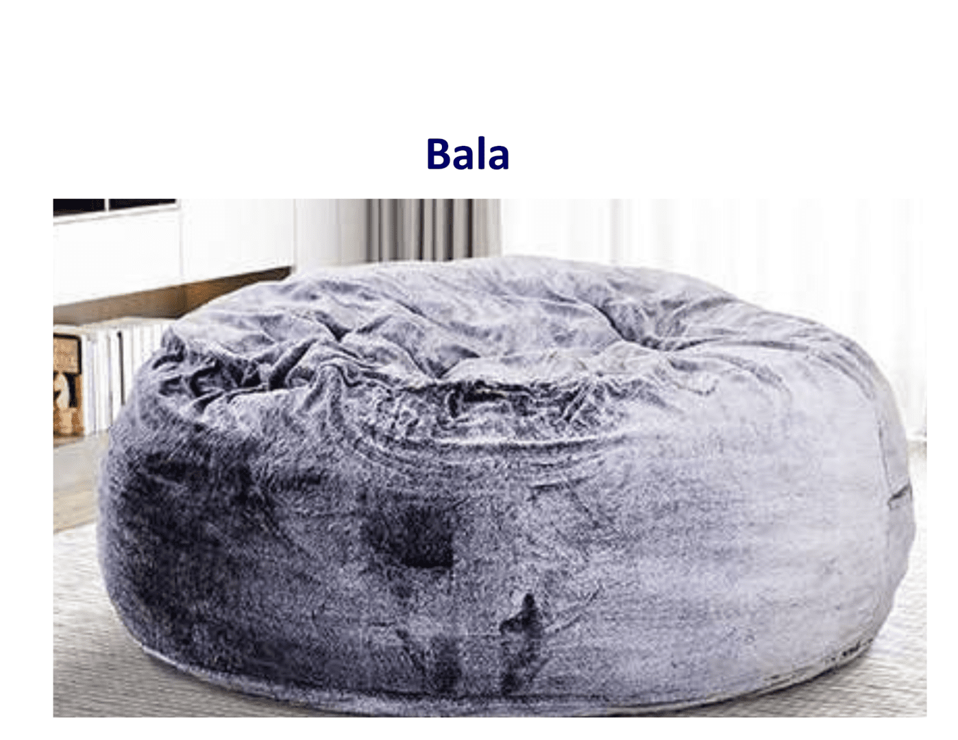 Gray fluffy beanbag chair Bala.
