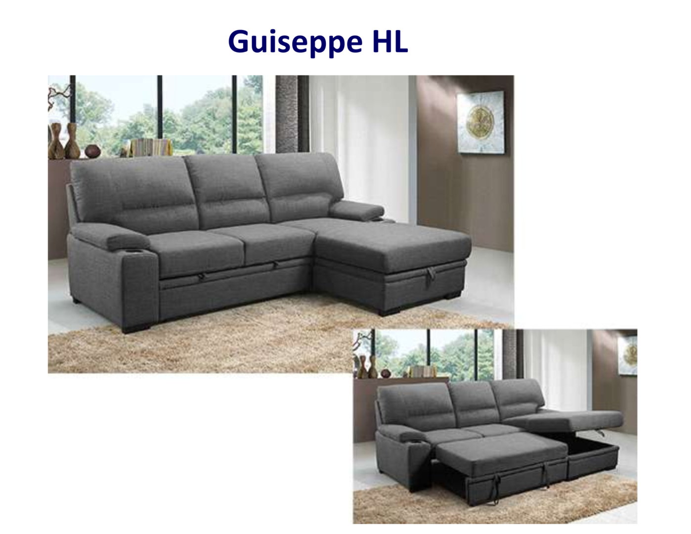 Grey Guiseppe HL pull-out sofa bed.