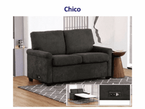 Dark gray Chico futon sofa bed.