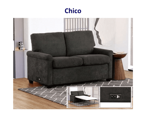 Dark gray Chico futon sofa bed.