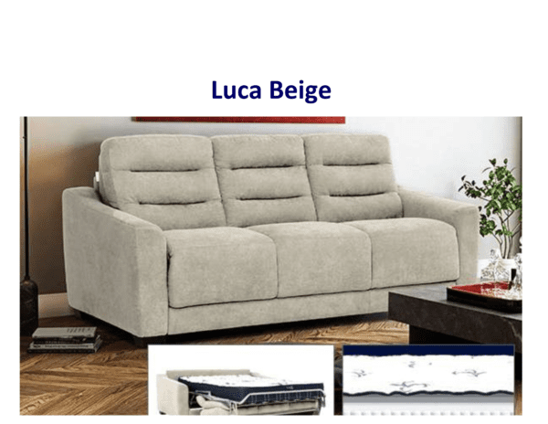 Beige Luca sofa bed, three-seater.
