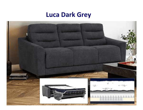 Luca dark grey sofa bed with mattress detail.