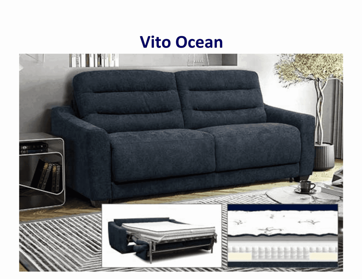 Vito Ocean sofa bed, dark blue fabric.