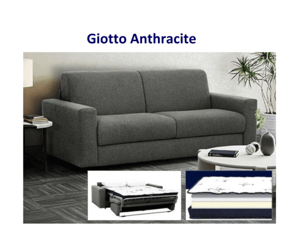 Giotto Anthracite sofa bed, gray fabric.