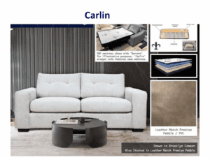 Carlin sleeper sofa, light gray fabric.