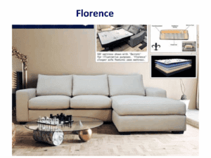Beige sectional sofa with ottoman.
