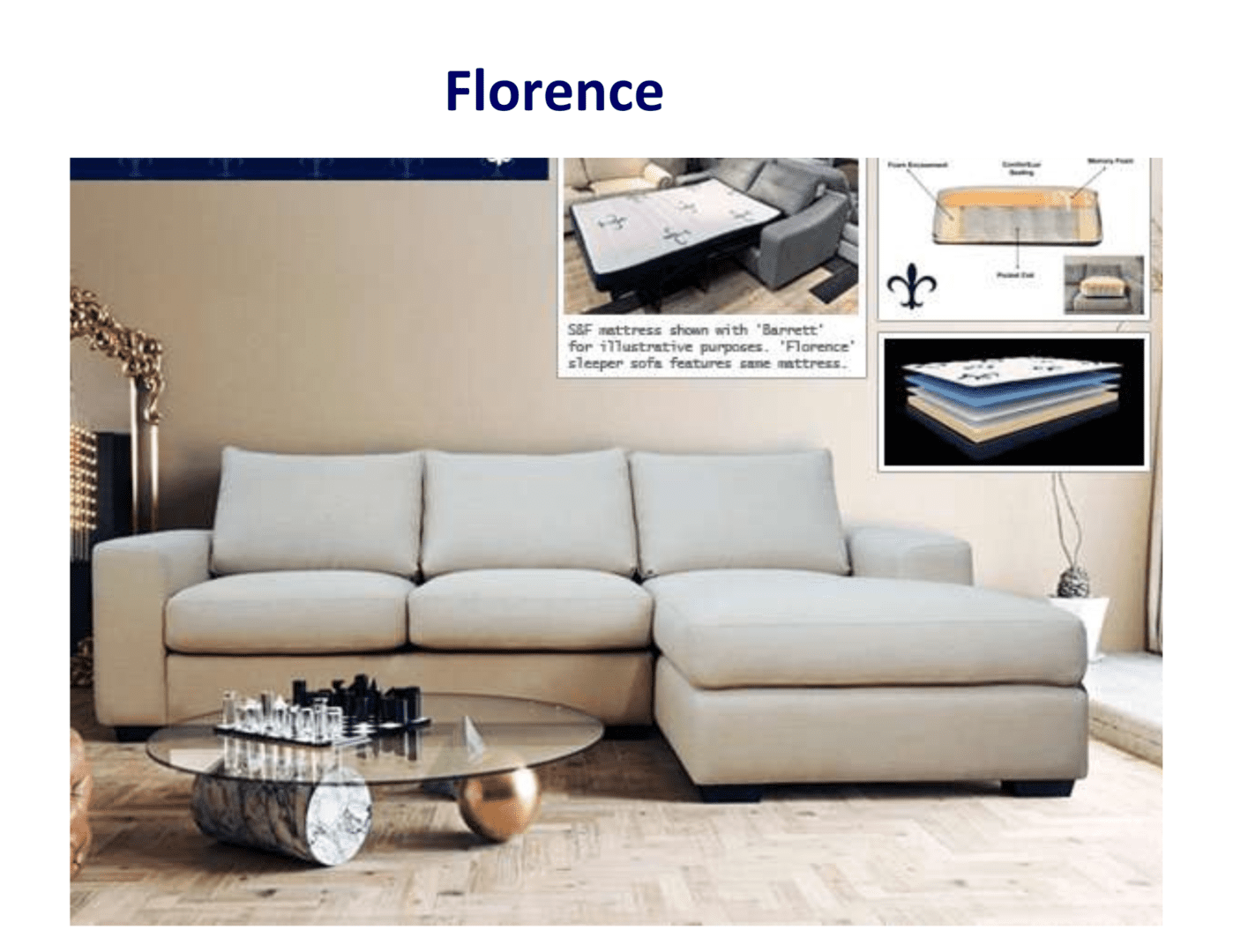 Beige sectional sofa with ottoman.