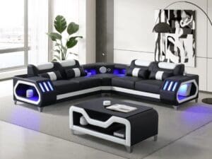 Modern L-shaped LED sectional sofa set.