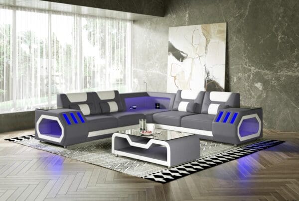Modern L-shaped LED sectional sofa.