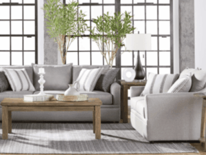Gray sofa and loveseat in living room.