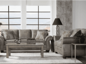 Gray sofa and loveseat living room set.