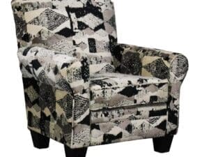 Black and beige patterned armchair.