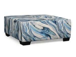 Blue marble patterned square ottoman.
