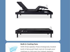 Adjustable base with built-in cooling fans.