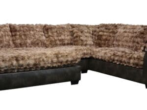 Brown faux fur sectional sofa.