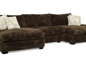 Brown corduroy sectional sofa with pillows.
